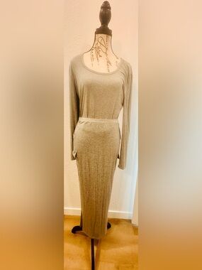 Slim Long Sleeve Shirt and Maxi Skirt- Light Gray with rouging